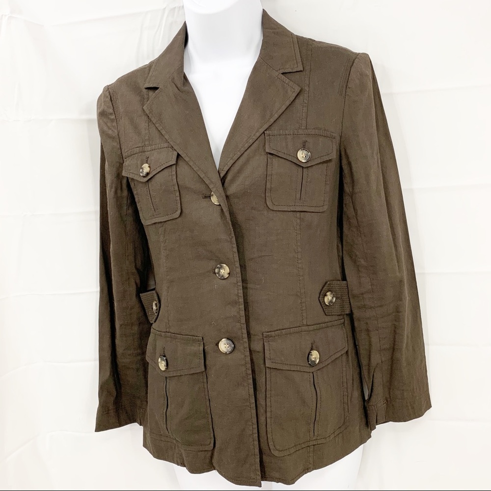 Theory Linen “Meryl” Brown Utility Blazon